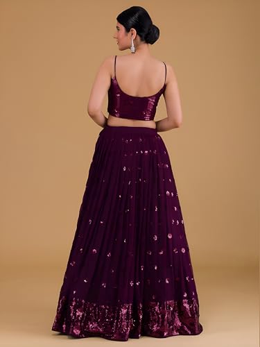 Zeel Clothing Womens Georgette Lehenga Choli Semi-Stitched Purple Wedding Girlish Latest Free Size