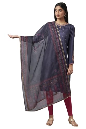 W for Woman Wishful Women's Floral Polyester Dupatta (22Fes81110-116895-Grey-Free Size_Greyish Blue_Free Size)