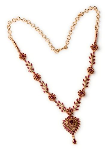Sasitrends Traditional Micro Gold Plated American Diamond Floral Pendant Necklace Jewellery Set for Women
