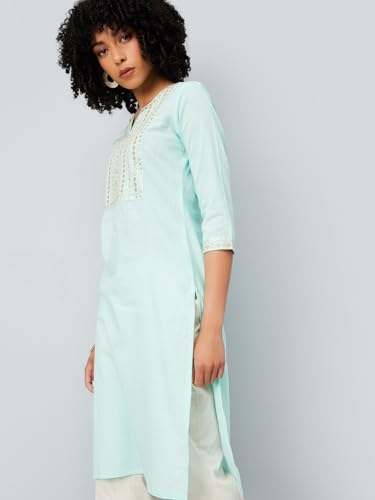 Max Women's Cotton Blend Regular Kurta (PCEKPA25MA_Aqua
