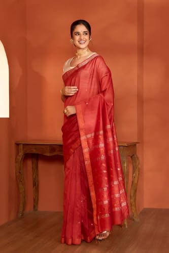 Taneira Women Red Bengal Pure Silk Cotton Jamdani Saree with Unstitched Blouse Piece (SAPH01AB2049-Red)