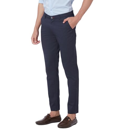 Giordano Men's Mid Rise Slim Fit Regular Length Solid 4 Pockets Navy Blue Chinos Trouser