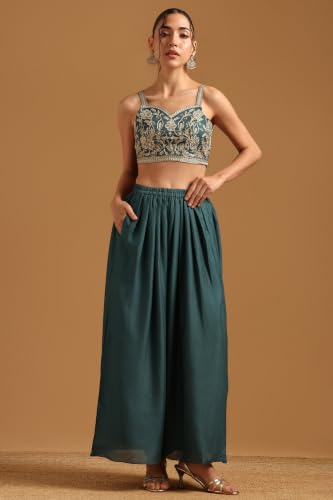 Soch Womens Teal Vichitra Botanical Zari Embroidered Co-Ord Set With Sequins