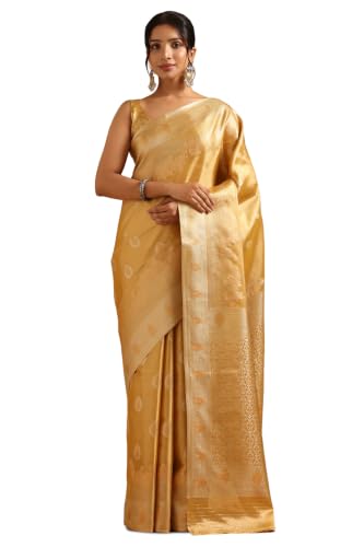 Soch Womens Gold Tissue Zari Woven Saree