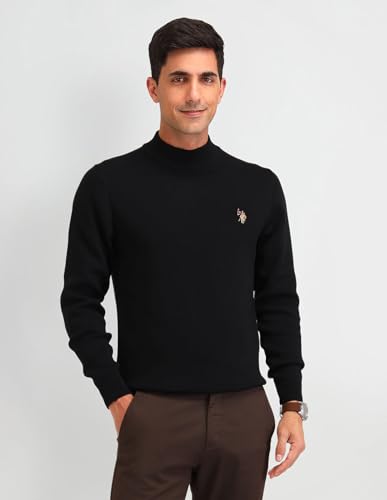 U.S. Polo Assn. Denim Co. Mens Black Solid Long Sleeve Cotton Classic Pullover Sweater (UDSWE0298_Black_)