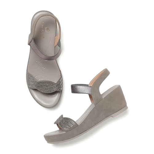 Marc Loire Women Embellished Wedge Heels| Backstrap Fashion Sandal with Comfortable Sole| Party Footwear