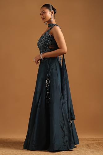 Soch Womens Blue Crepe Ethnic Motifs Lehenga Choli Set