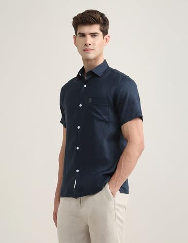 U.S.Polo Association Men's Solid Regular Fit Shirt (USSHTP1266H_Navy_46)