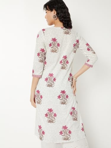 Max Women Floral Print Straight Kurta(White_L)