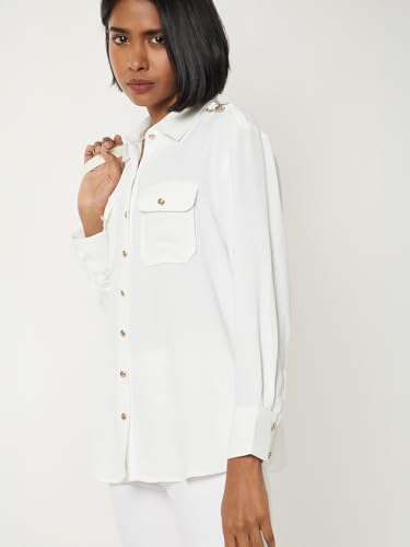 Max Women Textured Regular Fit Shirt (Off White_L)