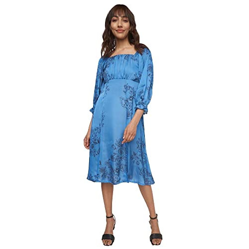 AND Women's Polyester A-Line Calf Length Dress (FW22AJ138DRX87_Teal_S)