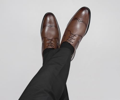 LOUIS STITCH Men’s Russet Tan Formal Lace-Up Brogue Shoes | Formal Lace-Up Shoes for Men | Business & Occasion Wear | LSVSBG-2-TN |UK-7