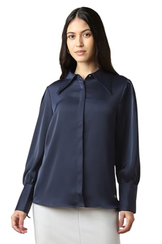 Women Navy Solid Long Sleeves Shirt