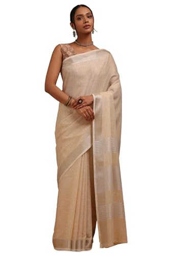 Soch Womens Cream Linen Solid Saree