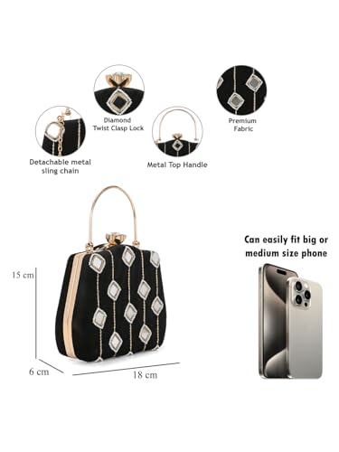 TOOBA Women's Black Mirror Handicraft Beautiful Bling Box Clutch Bag for Wedding, Banquet, Gift Family, & Friends