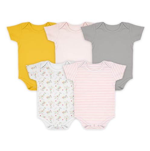 Moms Home Organic Cotton Baby Half Sleeves Bodysuit-Onesie |6-12 Months| - Pack of 5