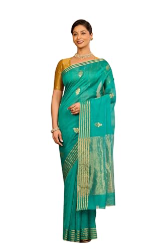 Taneira Women Green Silk Cotton Chanderi Woven Saree with Unstitched Blouse Piece (SAPH04AA5585-Green)