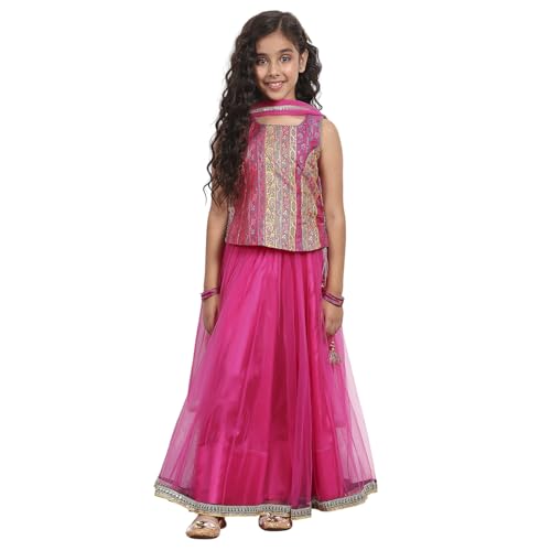 Biba Girl's Pik Polyester Yardyed Fitted Lehega Set