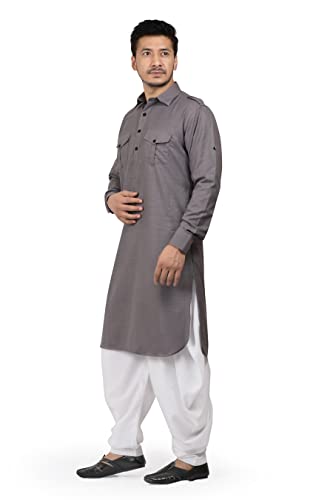 K-ROYALS Dhoti Salwar Pathani Suit for Men's/New Cotton Blend Kurta Pyjama Set (XXX-Larg, Grey)