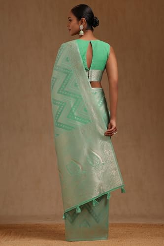 Soch Womens Light Green Linen Woven Design Saree