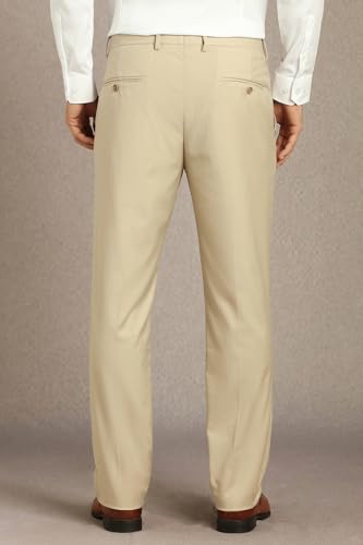 Men Beige Solid Flat Front Formal Trousers