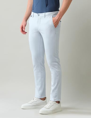 Arrow Sports Men's Mid Rise Slim Fit Trouser Light Blue