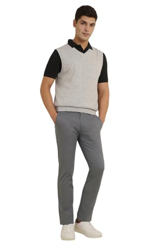 Men Grey Slim Fit Textured Casual Trousers