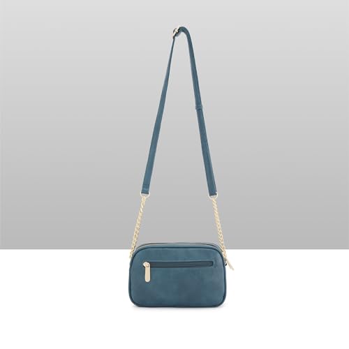 Caprese Athena Small Chenille Embroidered Sling Bag for Women | Elegant Multi-Compartment Shoulder Bag with Adjustable Strap | Party & Travel Crossbody Purse (Transformative Teal)