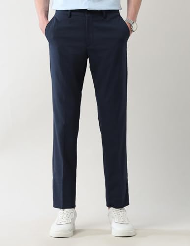 Arrow New York Men's Mid Rise Regular Fit Autoflex Trousers Navy