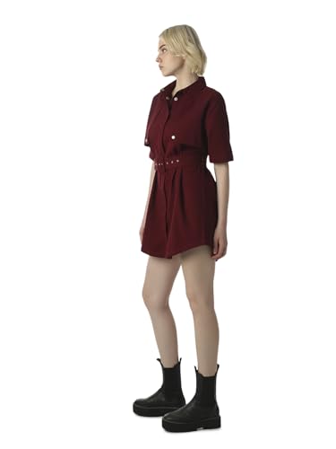 ONLY Women's Solid Fit and Flare Maroon Dress