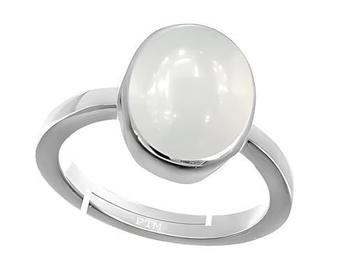 PTM Natural Moonstone/Ch&rakant 5.25 Ratti or 5 Carat Astrological Certified Gemstone Pure Sterling Silver/925 bis Hallmark Adjustable Ring for Men - fba1525