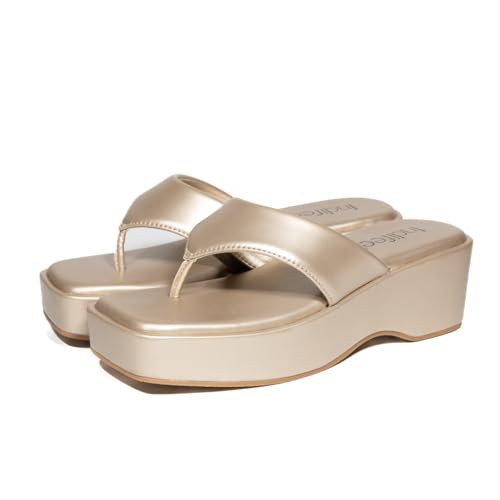 Indifeet Thong Wedge Heels for Women, Metallic, UK 6