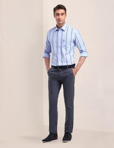 U.S. Polo Assn. Tailored Fit Cotton Striped Shirt Blue