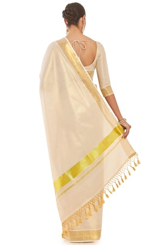 Soch Women Gold Tissue Kasavu Saree With Zari Pallu And Borders