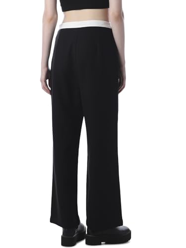 ONLY Women's Solid Straight Fit Mid-Rise Black Pants