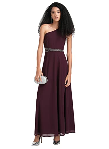 Kazo Embellished Polyester Blend One Shoulder Women's Maxi Dress (Red,Extra Small)