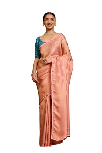 Taneira Women Light Pink Woven Viscose Tissue Saree with Unstitched Blouse Piece (SAPP01AC2529-Light Pink)