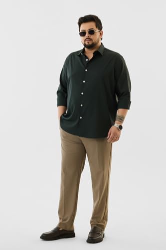 SNITCH Men Casual Shirt | Regular Fit Full Sleeve Point Collar Solid Design | Premium Polyester Blend & Wrinkle-Resistant Fabric for Office & Everyday Wear | Dark Green