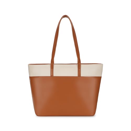 Fastrack Women Colorblocked Tote Bag | Top Zip Closure, Spacious Interior with Zip and Slip Pockets, Comfortable Shoulder Strap | Stylish Everyday Tote | Tote Bag for Casual Carry, Tan