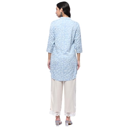 BIBA Women's Rayon Printed Regular Kurtas (TPTUNS20193AW24SKYBLU_Sky Blue