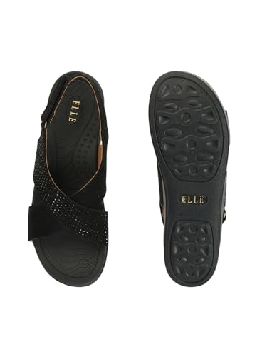 ELLE Women's Fashionable Adjustable Strap Comfartable Sandals Colour-Black, Size-UK 4