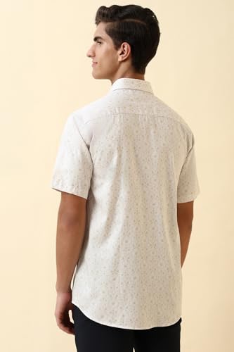 Men White Print Half Sleeves Formal Shirt