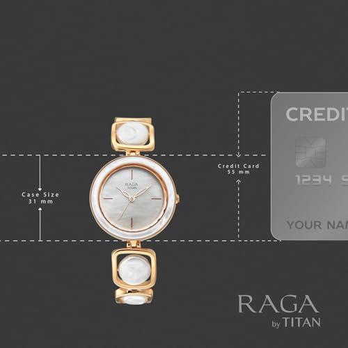 Titan Raga Power Pearls 2.0 with Quartz Analog Mother of Pearl Dial Rose Gold Brass Strap Watch for Women - 95226WM02F