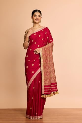 Taneira Women Light Red Assam Woven Pure Eri Saree With Unstitched Blouse Piece (SAPH01AC0019-Light Red)
