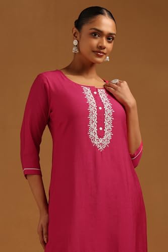 Soch Womens Fuchsia Desert Storm Embroidered Kurta Set With Beads