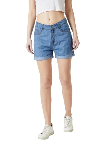 Miss Chase Women's Relaxed Fit Mid Rise Light Weight Denim Shorts (MCAW25DEN62-73-995-28, Morayne Blue, 28)