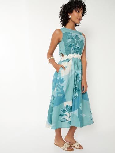 Max Women Printed Midi Dress (Blue_S)