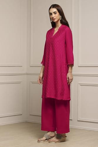 Biba Women Red Viscose Blend Straight Kurta Set_46