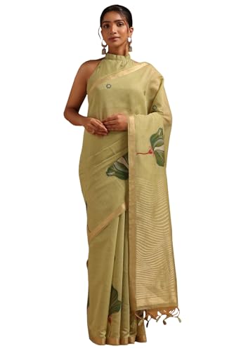 Soch Womens Light Green Chanderi Woven Design Saree
