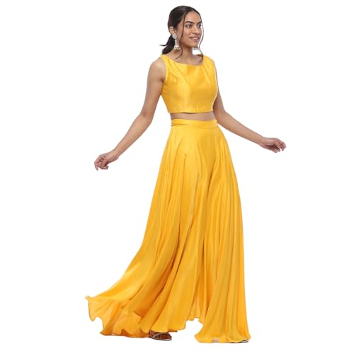 Biba Women Yellow Viscose Blend Lehenga & Blouse With Cape_36